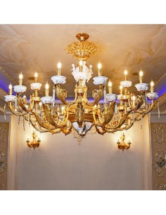 golden ceramic and brass chandelier