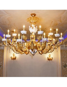 golden ceramic and brass chandelier
