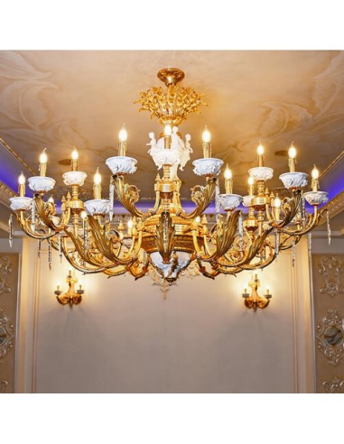 golden ceramic and brass chandelier