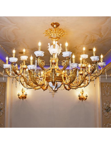 golden ceramic and brass chandelier