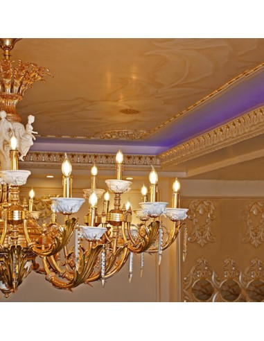 golden ceramic and brass chandelier - details