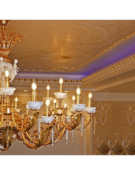 golden ceramic and brass chandelier - details