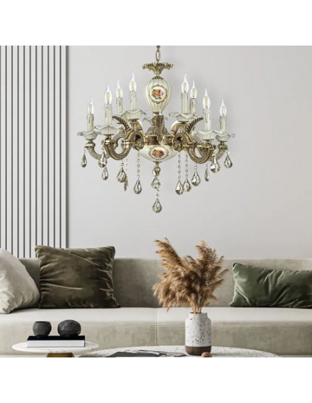 Brass and Ceramic Chandelier