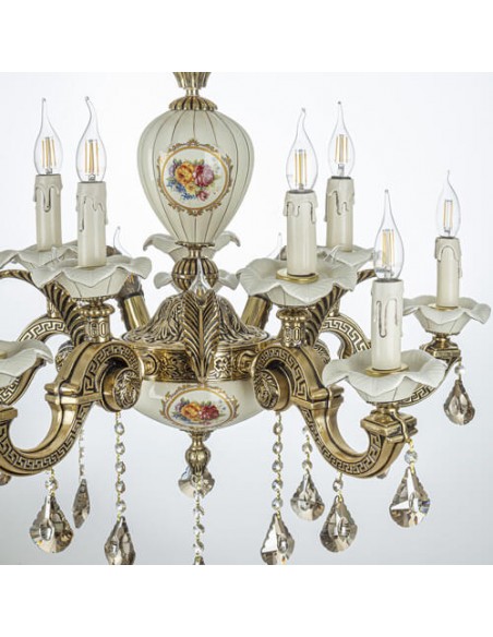 Brass and Ceramic Chandelier - details
