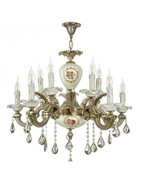 brass glass and ceramic chandelier