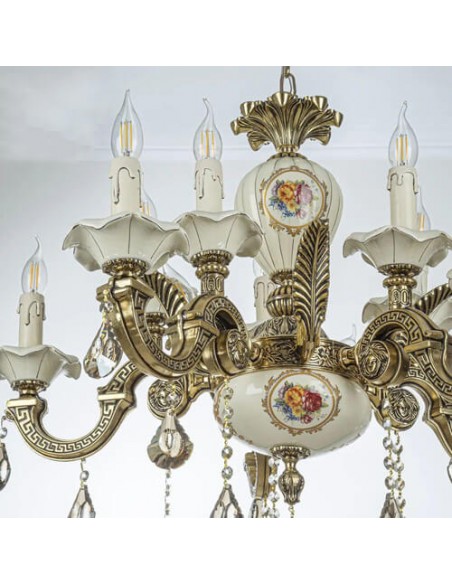 glass brass and ceramic chandelier