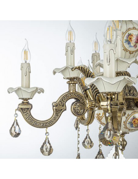 glass brass and ceramic chandelier - details