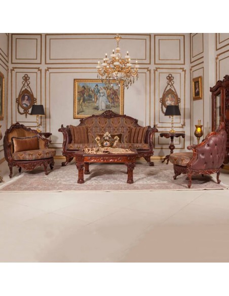 brown leatherette and velvet sofa set