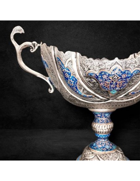 Persian Handicraft copper & Silver Enamel and Engrave Candy Bowl