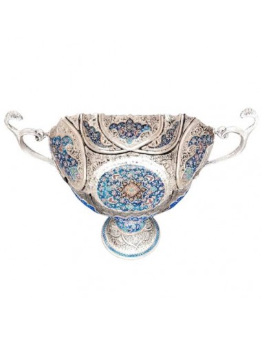 Persian Handicraft copper & Silver Enamel and Engrave Candy Bowl