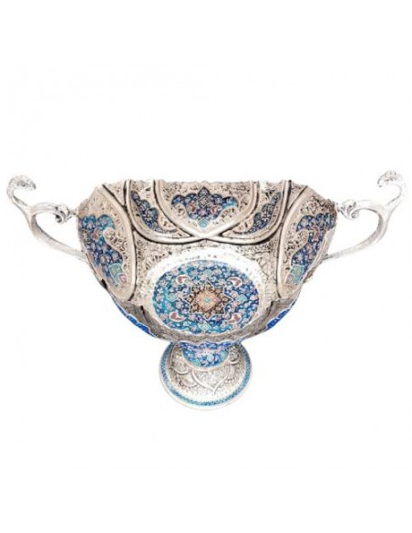 Persian Handicraft copper & Silver Enamel and Engrave Candy Bowl