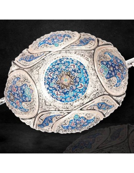 Persian Handicraft copper & Silver Enamel and Engrave Candy Bowl