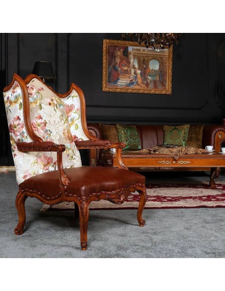 floral faux leather armchair