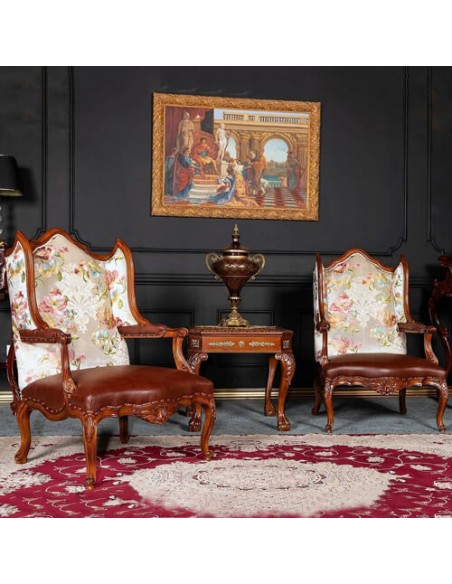 floral faux leather armchairs