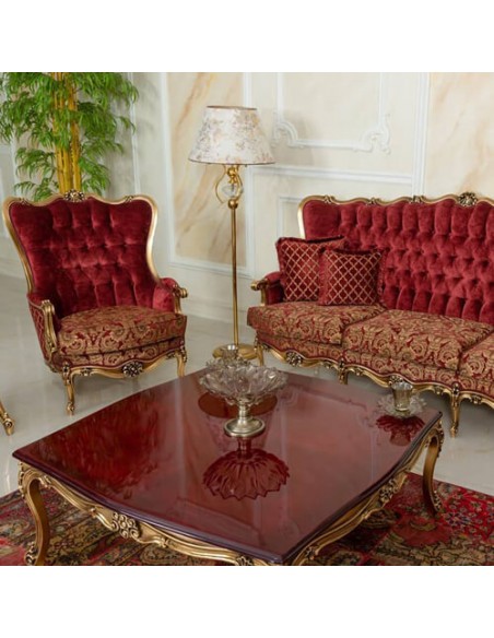 Crimson High Back Sofa set and coffee table