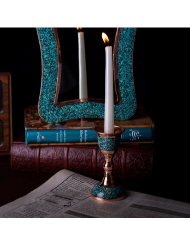 Stunning Handmade Turquoise Copper Candlesticks | Persian Handicrafts