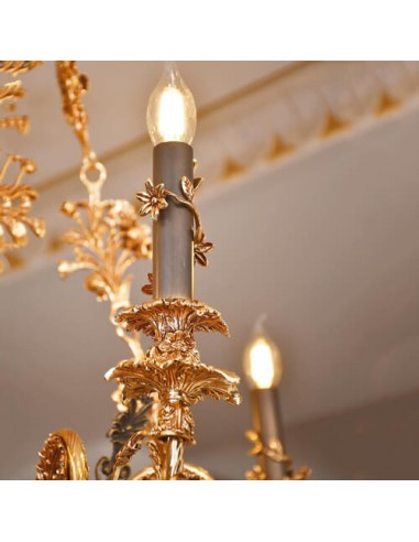 Elegant Golden Brass Chandelier - flame details