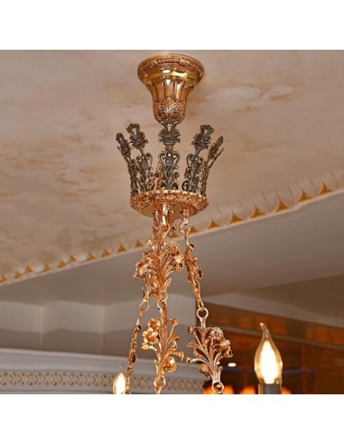 Elegant Golden Brass Chandelier - top canopy