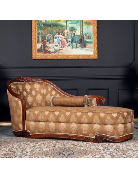 wood frame curved chaise longue