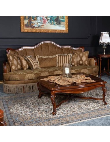 wood frame 3 seater sofa and coffee table