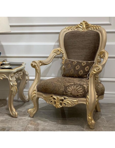 grey wood frame armchair