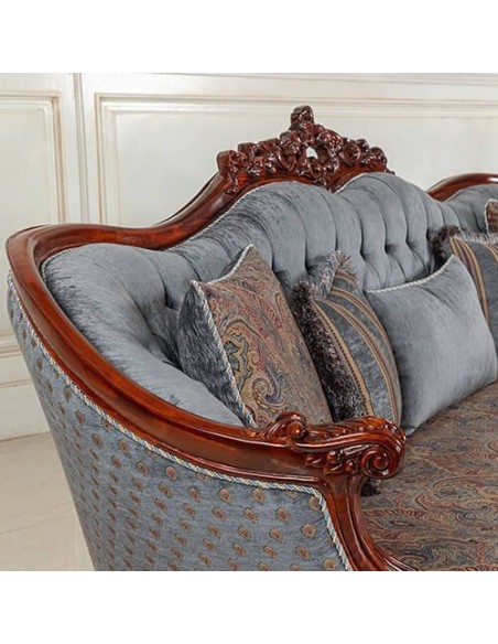 Wood Frame Curved 3 seater Sofa - details