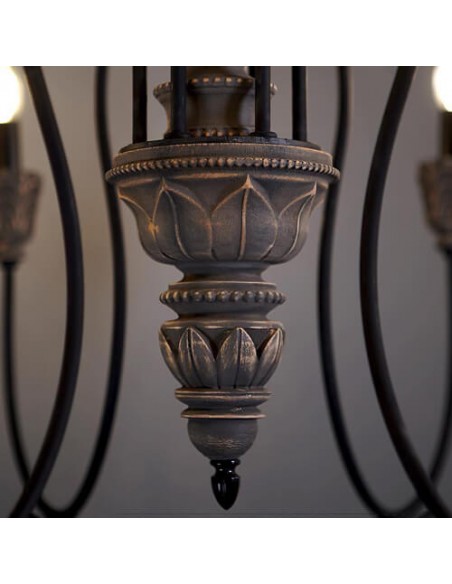 grey wood chandelier - details