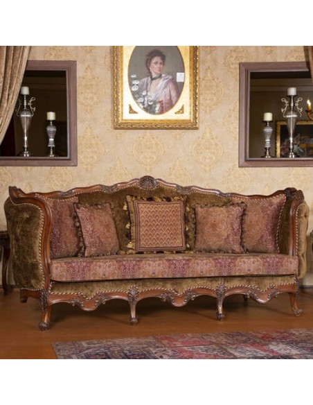 chesterfield sofa with handmade woodcarvings