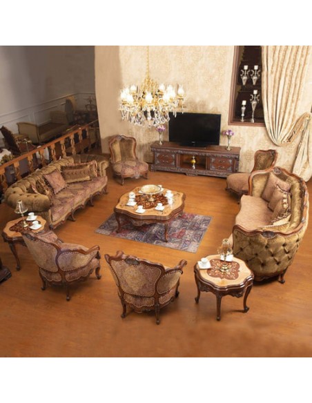 Chesterfield Sofa Set with handmade Woodcarvings