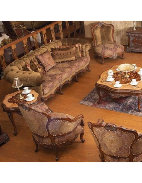 Chesterfield Sofa Set with handmade Woodcarvings - top view