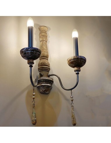 patina wooden carved wall light