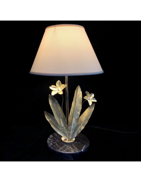 handmade brass flower table lamp - on