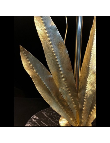 details of handmade brass flower table lamp