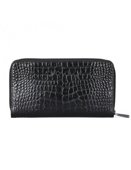 Buy black natural leather zipper wallet at the best price