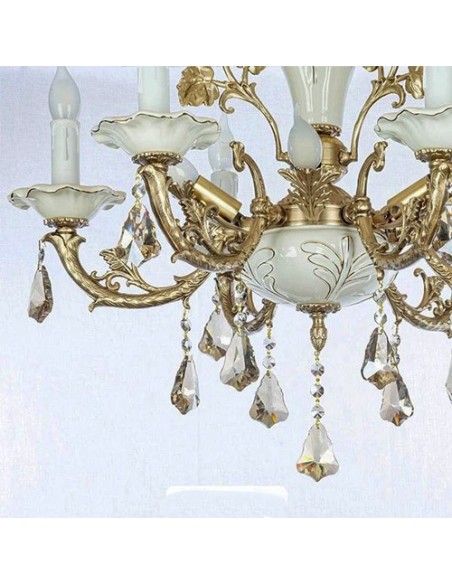 brass chandelier in white - details