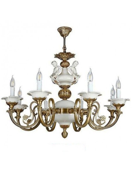 brass chandelier light with white ceramics
