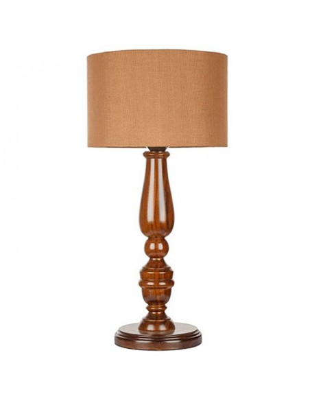 tan brown wooden table lamp with tan brown shade