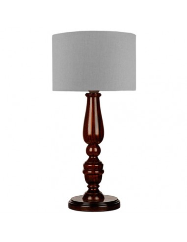 brown wooden table lamp with grey shade