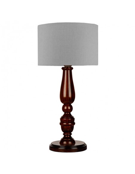 brown wooden table lamp with grey shade