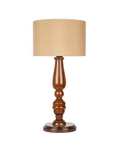 brown wooden table lamp with biscotti shade