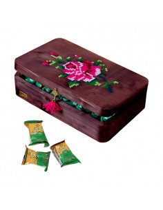 Pistachio Gaz Candy| Mozaffari Gaz with Wooden Box and Handmade Embroidery