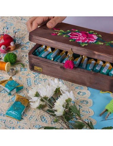 Pistachio Gaz Candy| Mozaffari Gaz with Wooden Box and Handmade Embroidery