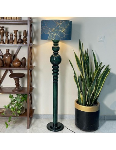 green wooden floor lamp
