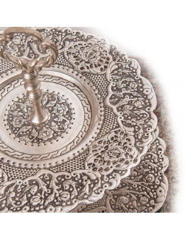 Hand-engraved brass cake stand, silver coating HC-1416