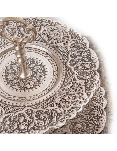 Hand-engraved brass cake stand, silver coating HC-1416