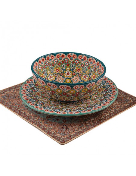 Hand-painted pottery plate & bowl set HC-1433