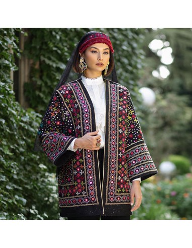Order women s black hand embroidered coat at the best price
