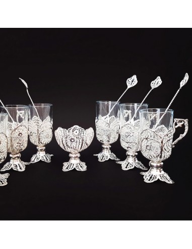 Cup, spoon, and sugar bowl of filigree coffee set HC-1470