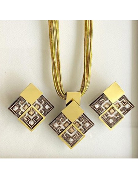 brass-&-needlework-necklace-earring-set