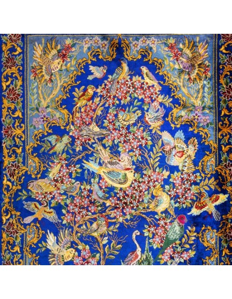 blue silk wall rug - details